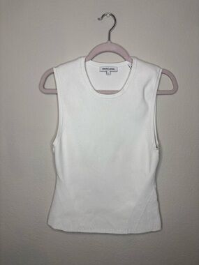 Veronica Beard White Ribbed Sleeveless Knit Top Size L